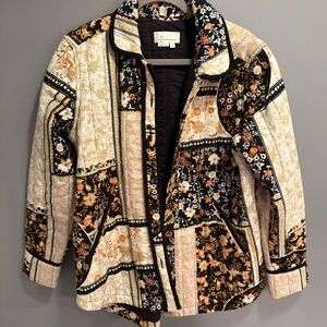 Anthropologie Black and Cream Patchwork Utility Jacket
